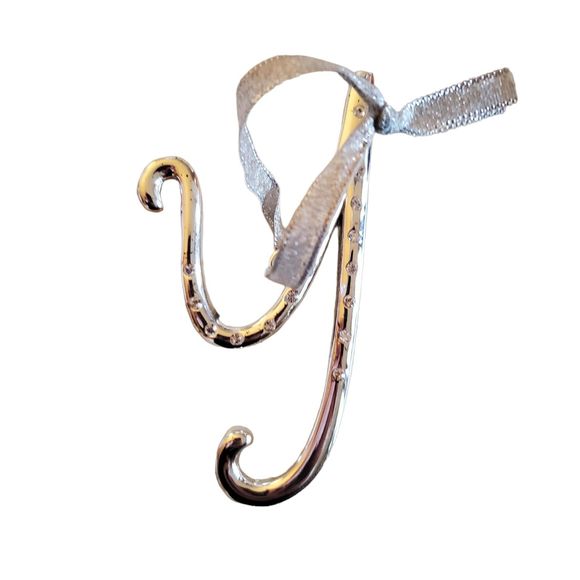 Harvey Lewis Initial Letter Y Swarovski Crystal Silver Monogram Ornament - Picture 2 of 4